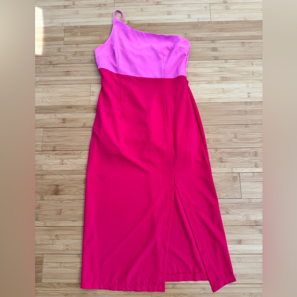 Petal & Pup One-Shoulder Two-Tone Pink Midi Dress - Picture 2 of 6